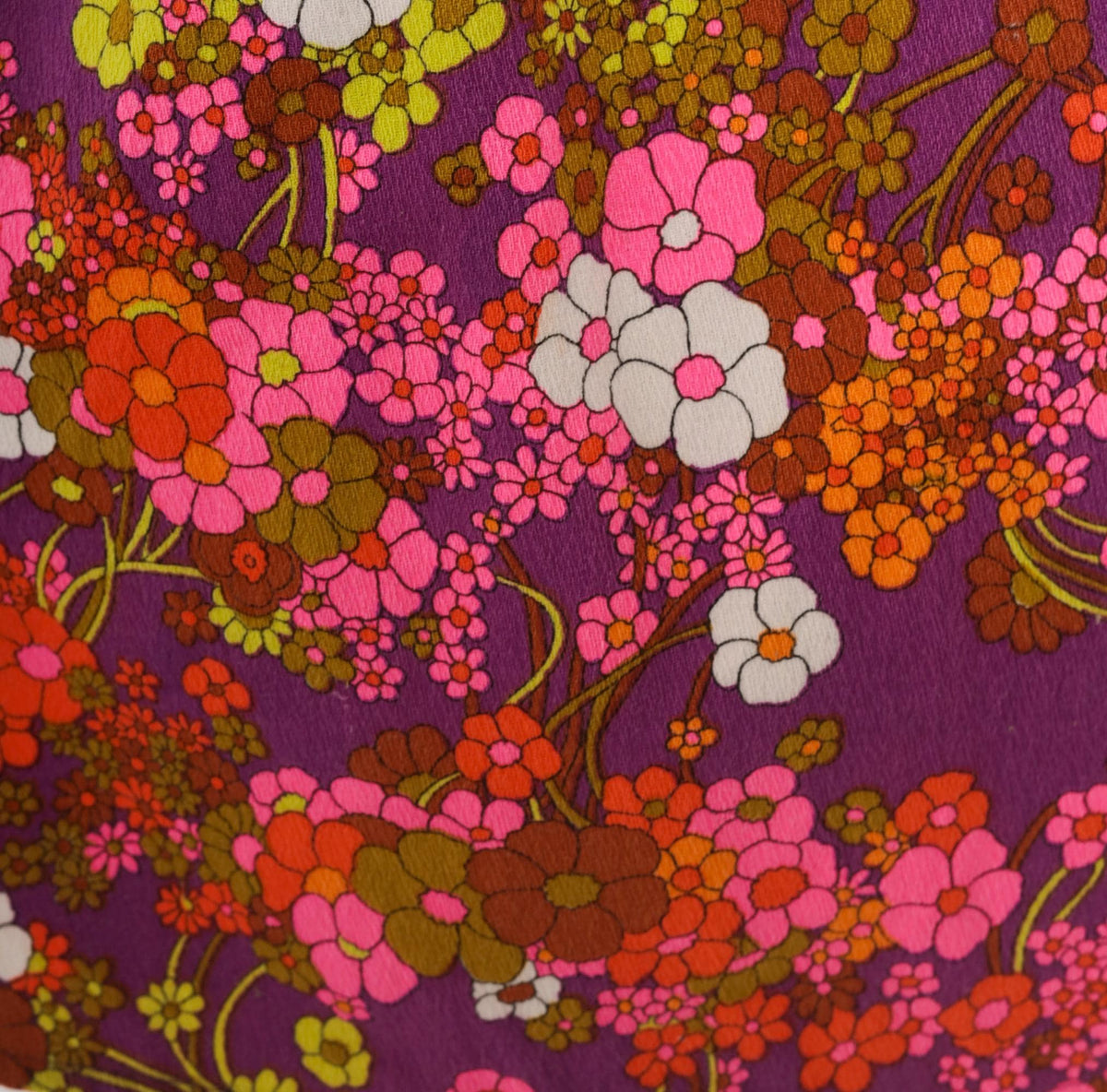 70s Floral Mini Skirt Purple Pink A-Line Gathered Waist Cotton Small