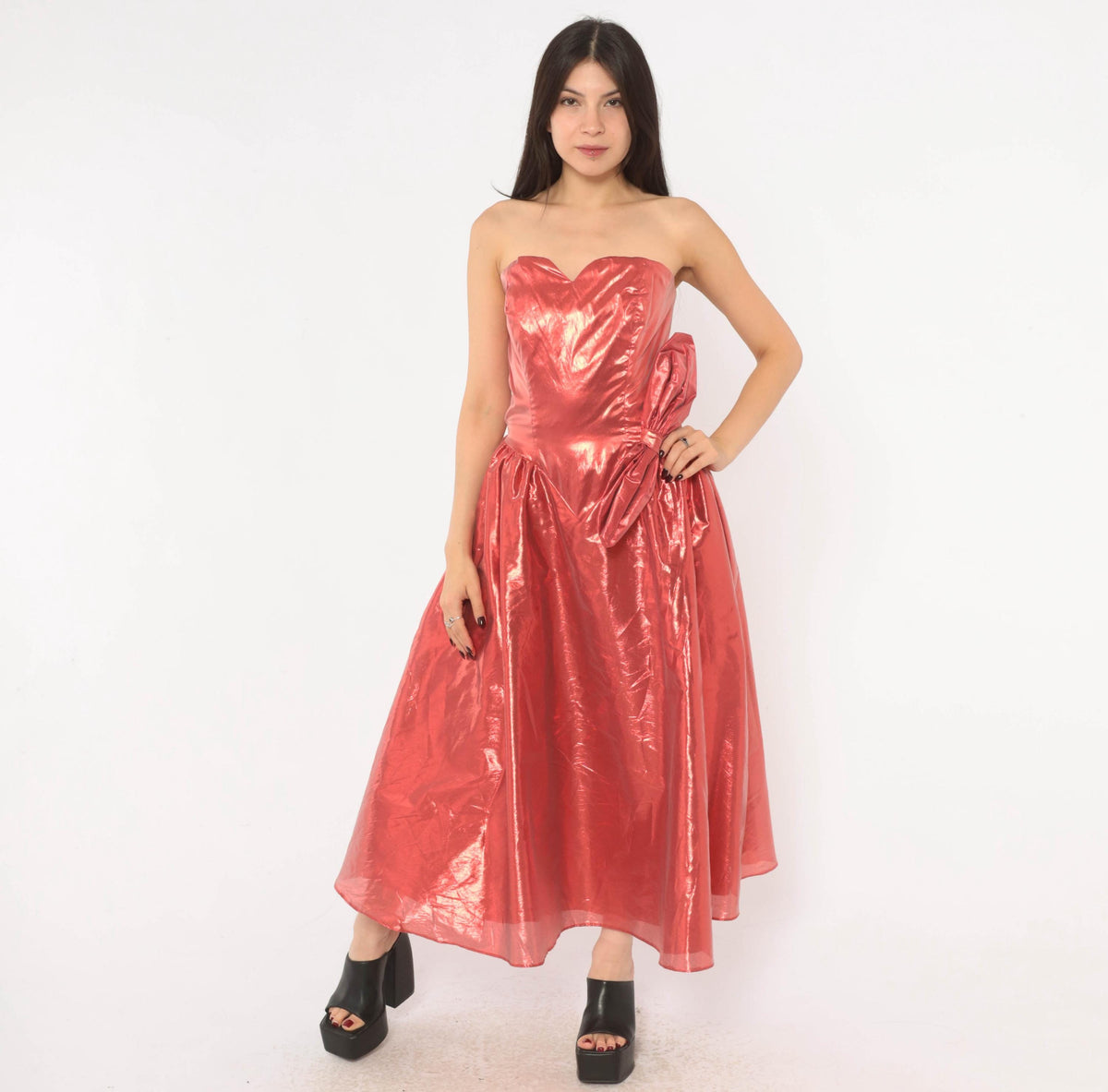 80s Nadine Formals Metallic Red Strapless Party Dress Sweetheart Neckline Medium M