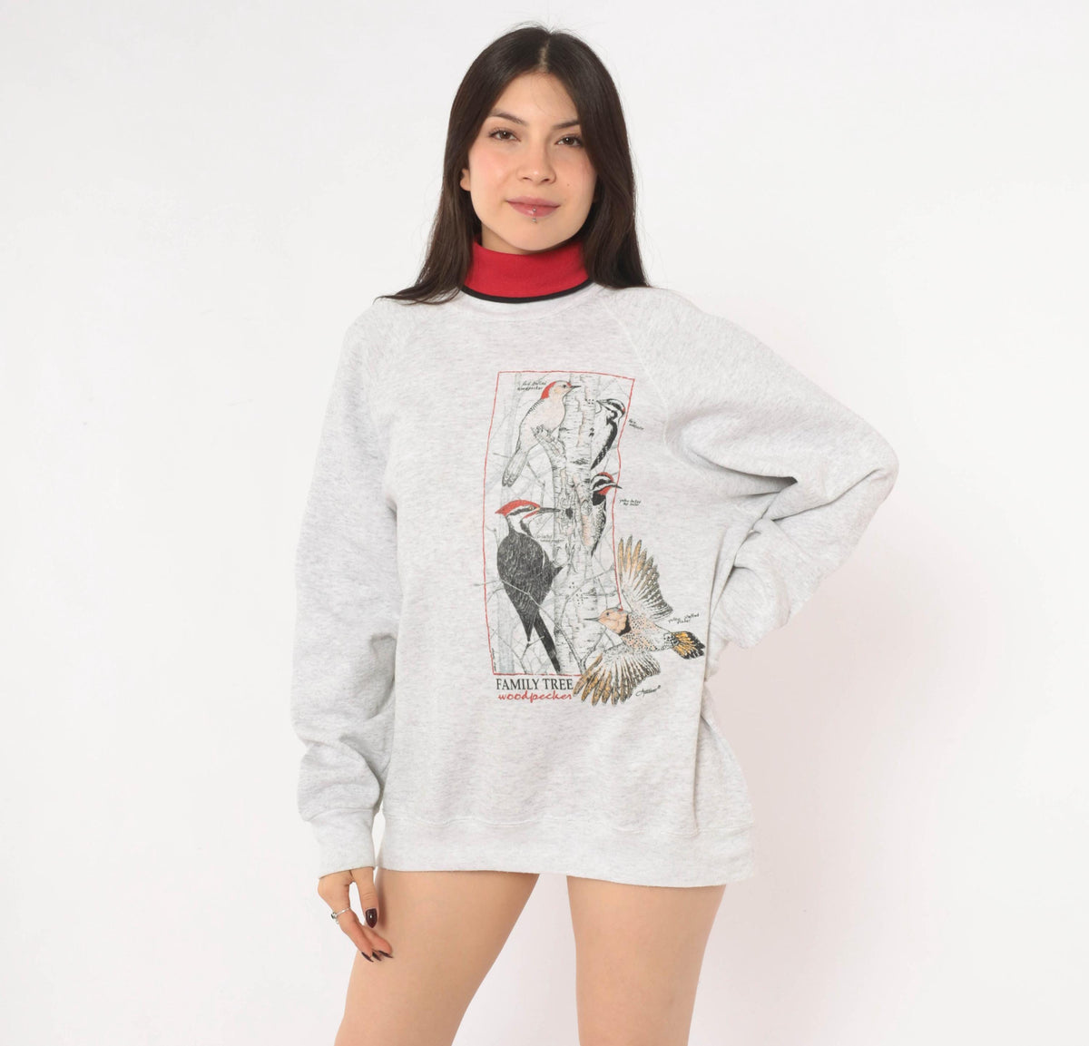 90s Lee Woodpecker Family Tree Sweatshirt Grey Cotton Blend Extra Large