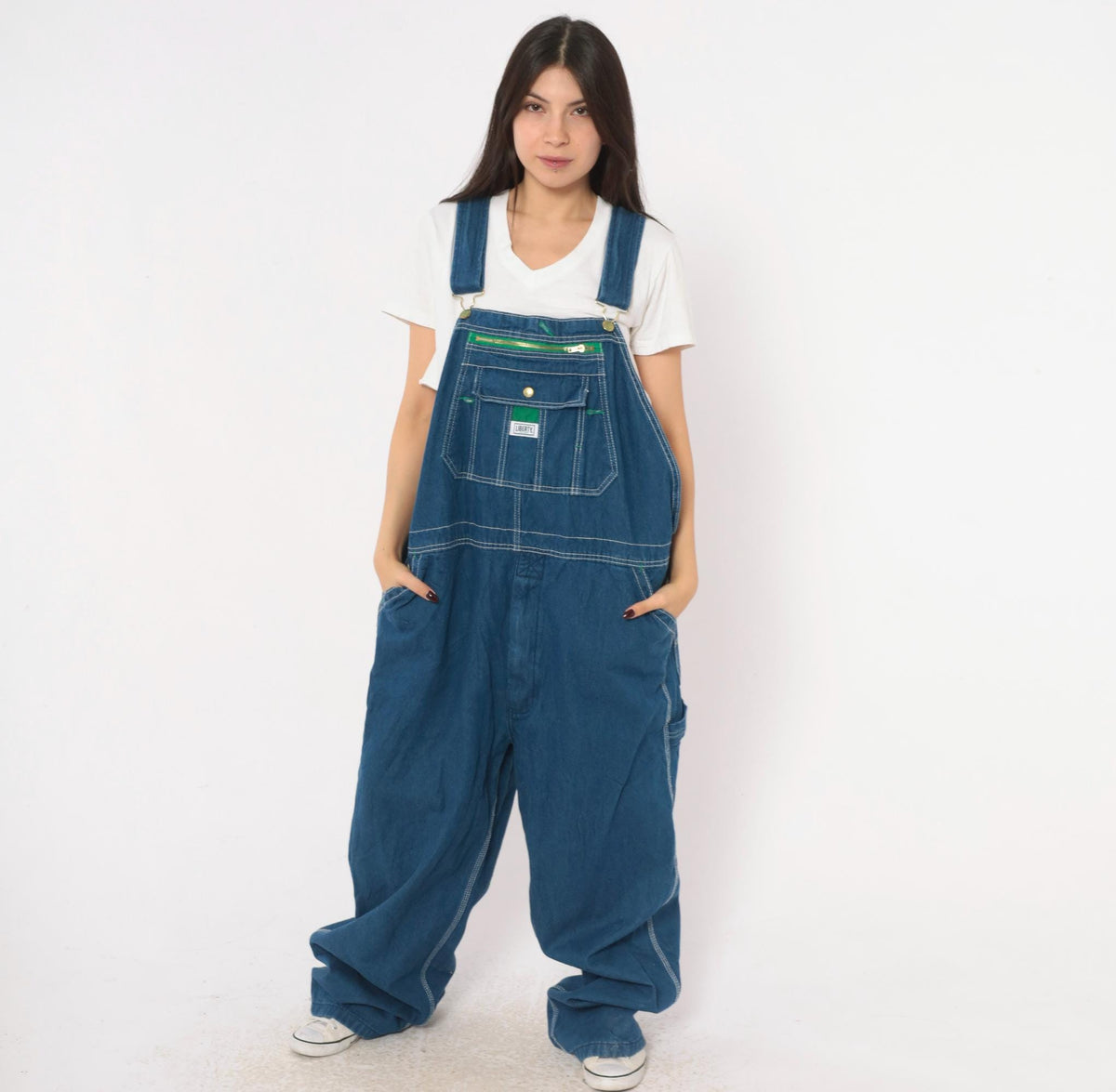 Y2K Liberty Blue Denim Bib Overalls Cotton Wide Leg Carpenter Unisex Extra Large XXL