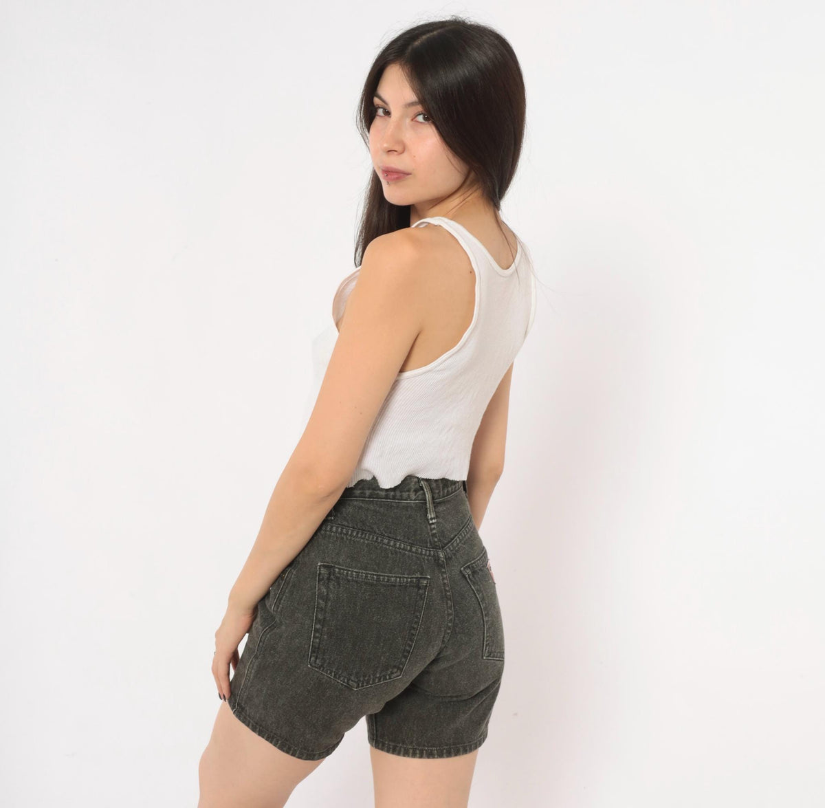 90s Guess Jeans Black Denim Shorts High Waist Faded Wash Cotton Extra Small XS