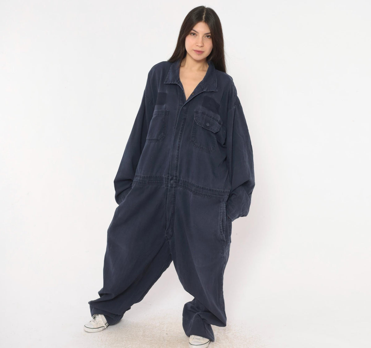 Y2K Big Bill Cotton Workwear Coveralls Navy Zip Front Jumpsuit Extra Large XXL