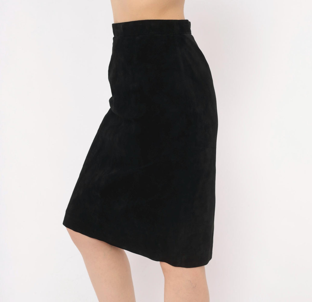 90s Evan Davies Black Suede Mini Skirt Pencil High Waist Small S