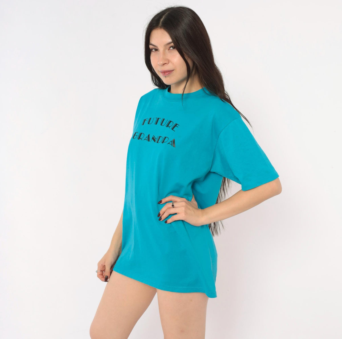 90s Jerzees Future Grandpa Graphic Tee Teal Cotton Large L