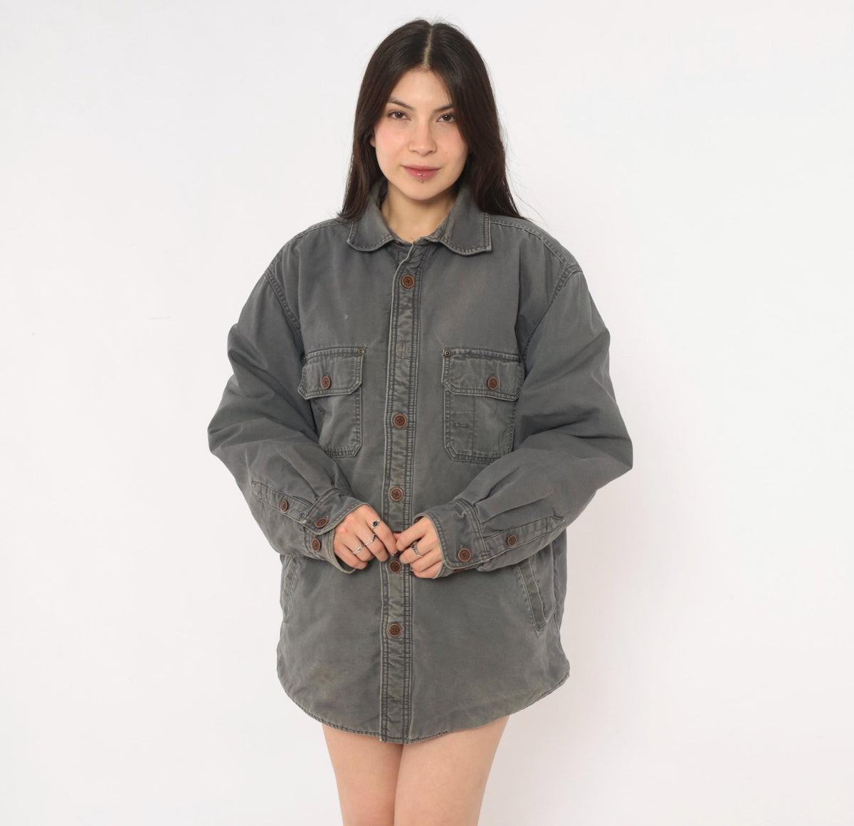 Y2K Outdoor Life Grey Cotton Shirt Jacket Gorpcore Medium M
