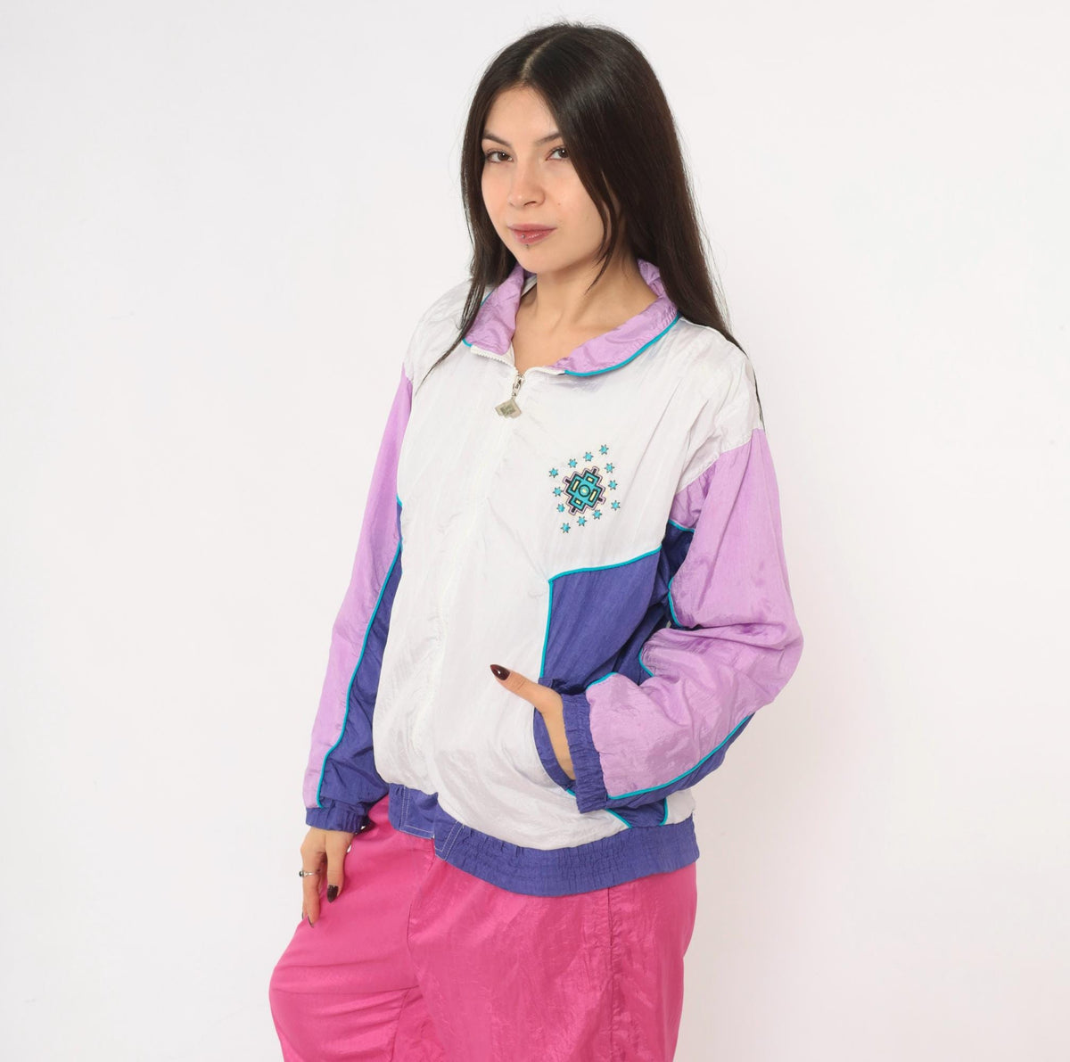 90s Santolina Bay Windbreaker Color Block Southwestern Embroidered Small