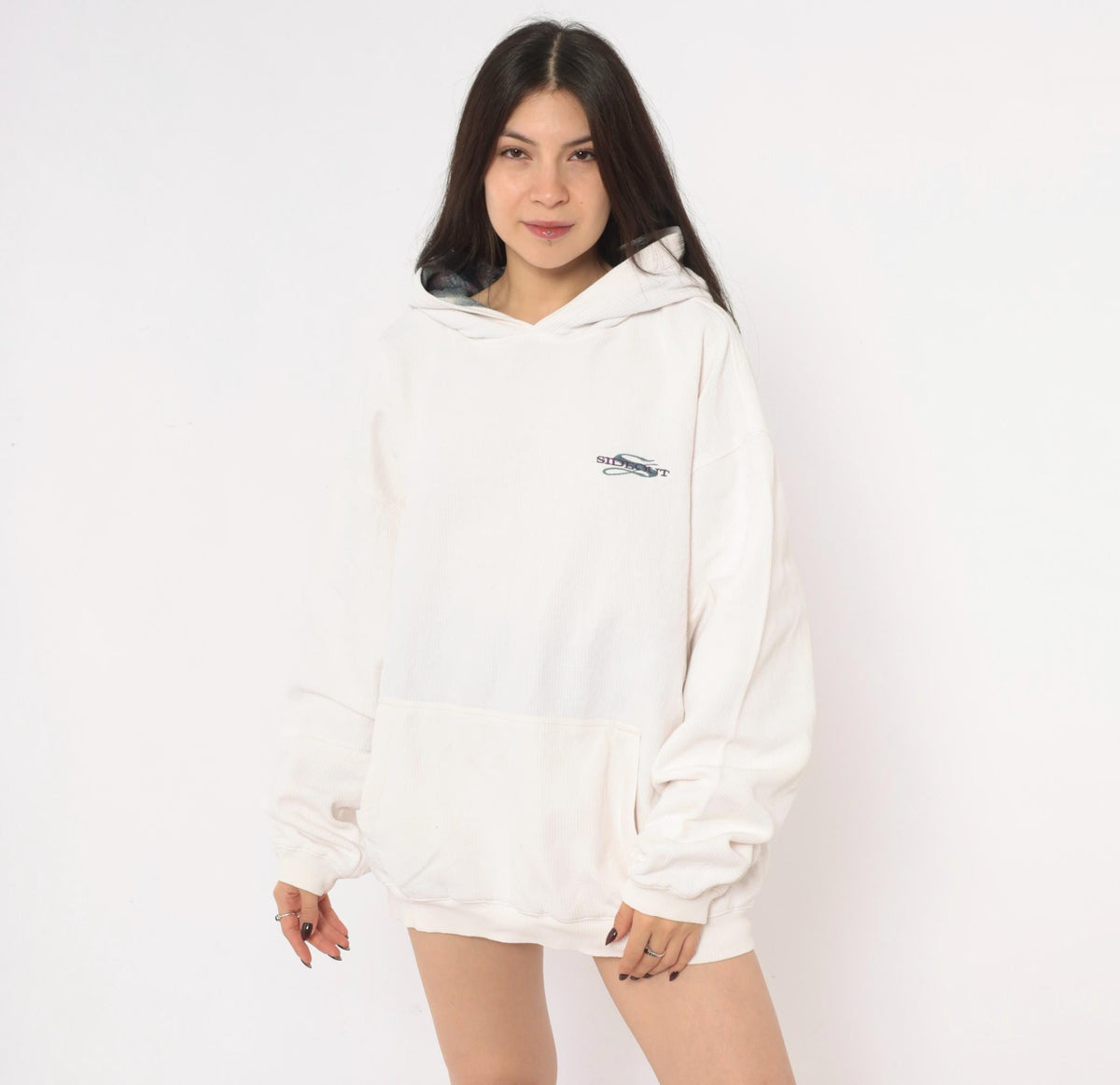 90s Side Out Hoodie Cream Embroidered Logo Raglan Pullover Extra Large XL