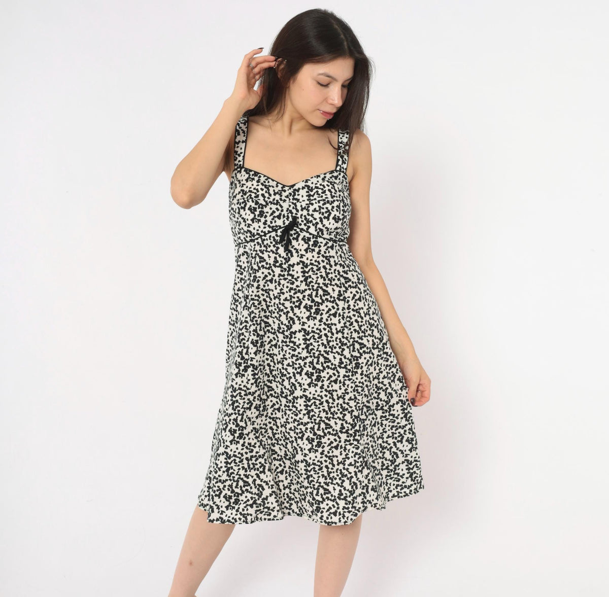 Y2K R & K Originals Abstract Speckle Print Dress White Black Sweetheart Neckline Large L