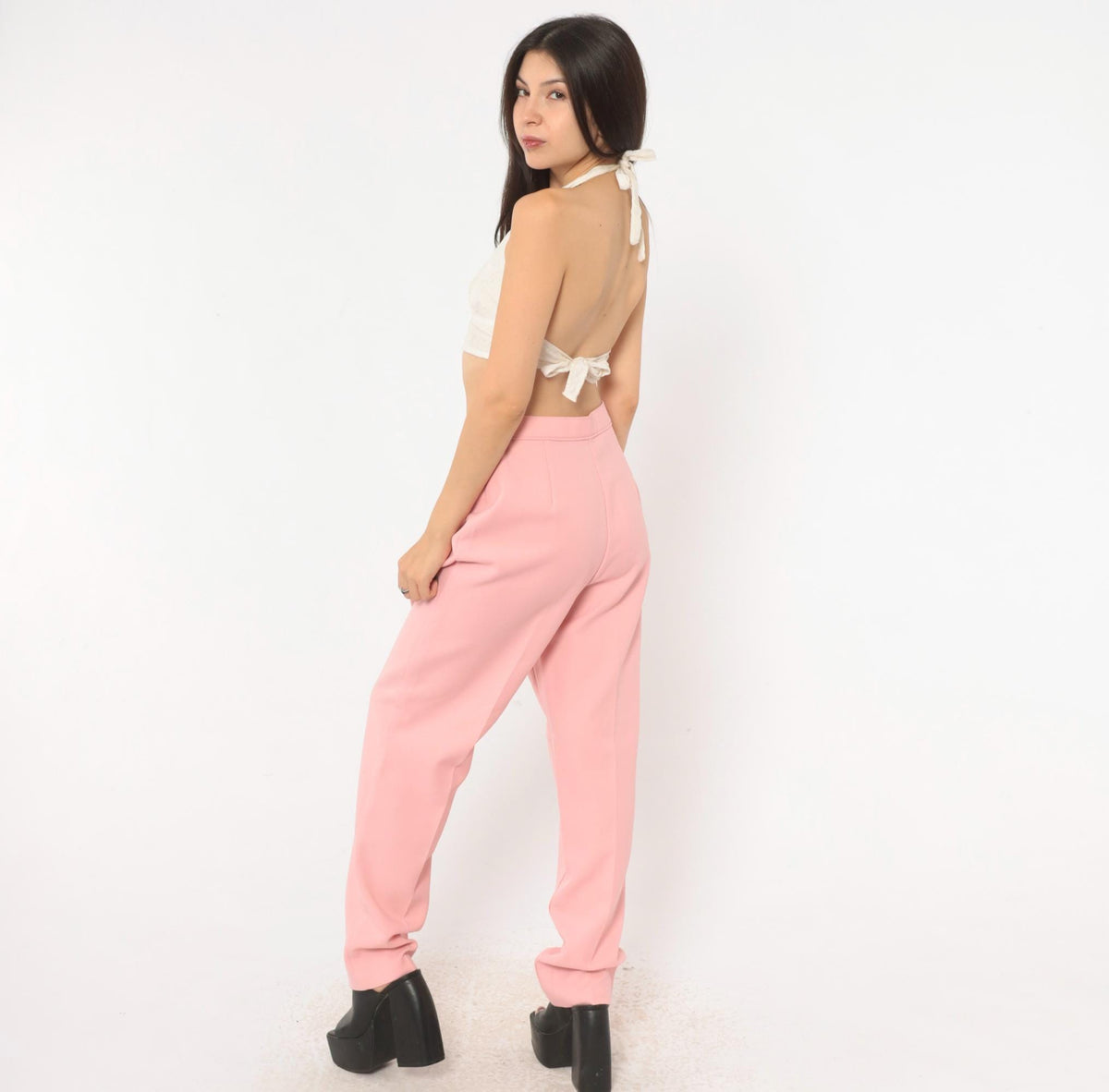 70s Bend Over Pink High-Waist Tapered Trousers Medium M