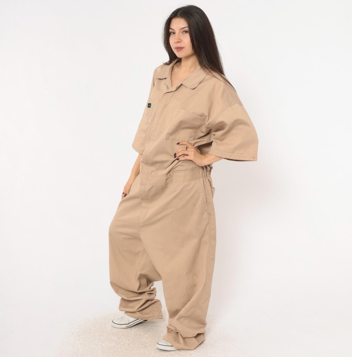 90s Kolossus Tan Coveralls Jumpsuit Short Sleeve Workwear Plus Size 3XL