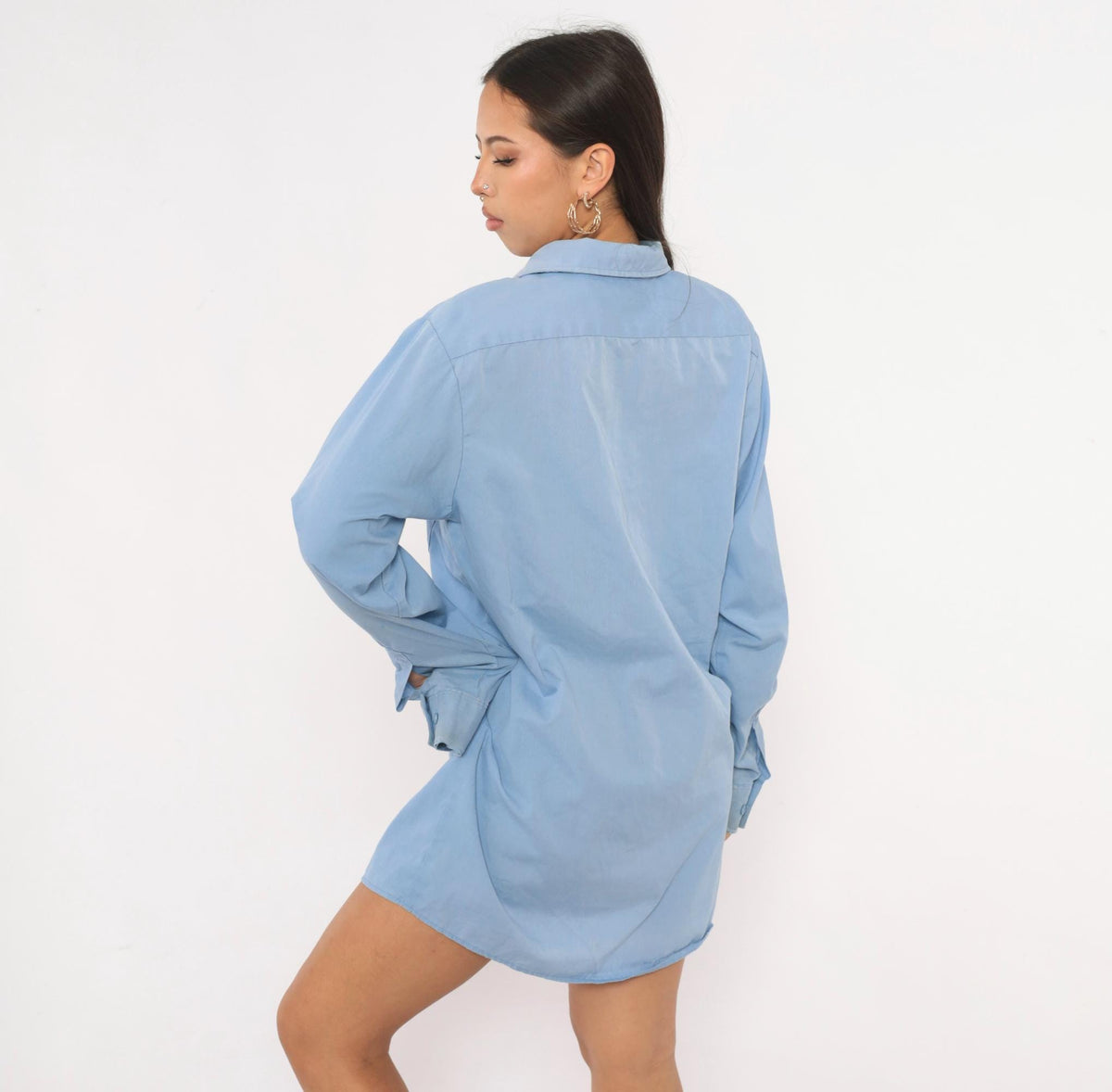 90s Dickies Light Blue Work Shirt Button Front Medium Distressed