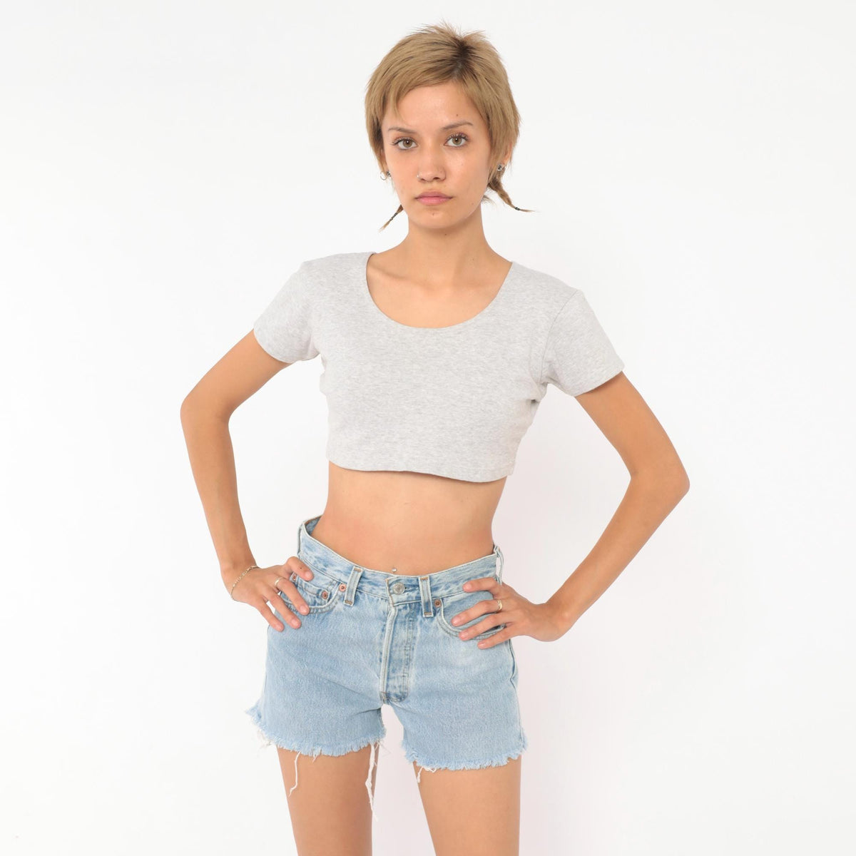 90s Levi's Cutoff Shorts Light Wash Denim High Rise Button Fly Extra Small XS