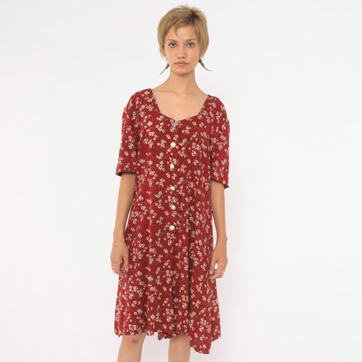 90s Sunshine Starshine Floral Romper Red Cream Sweetheart Neckline Large L