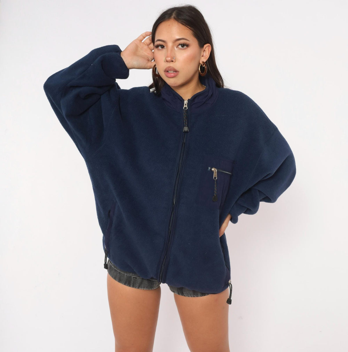 90s EMS Pinnacle Performance Navy Fleece Jacket Zip Front Extra Large XL