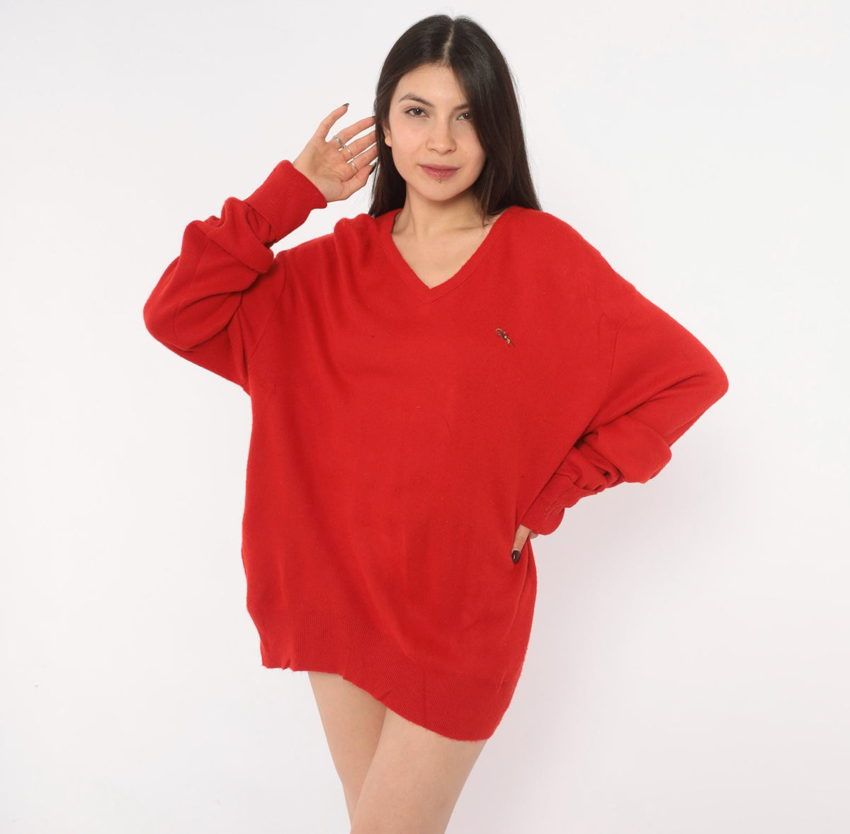 80s Steeplechase Red V-Neck Sweater Embroidered Horse Equestrian Knit Large