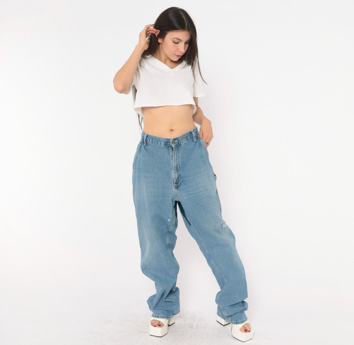 Carhartt Carpenter Jeans Y2K Light Wash Denim Straight Leg Hammer Loop 38x34