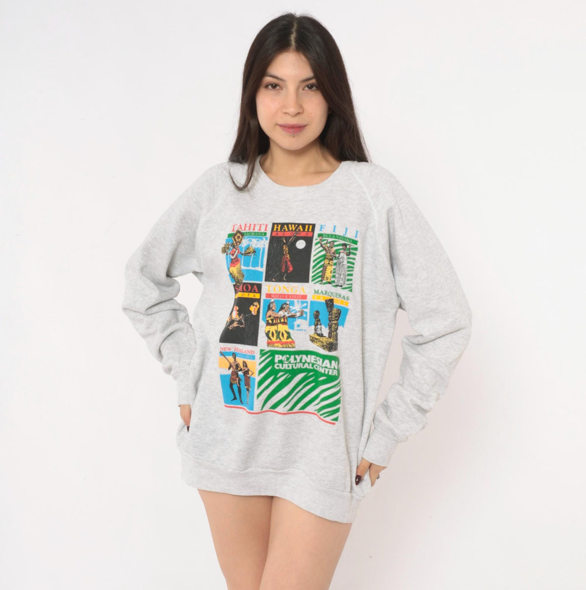 90s Polynesian Cultural Center Sweatshirt Grey Raglan Graphic Extra Large XL