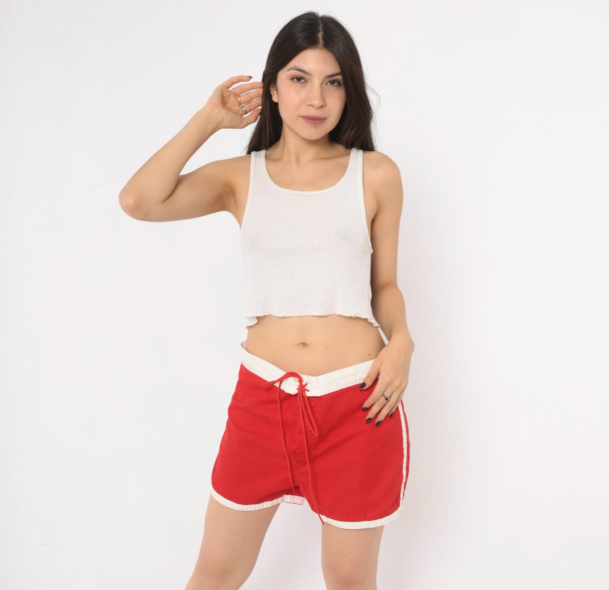 70s Allen A Red Cotton Running Shorts White Trim Athletic Large