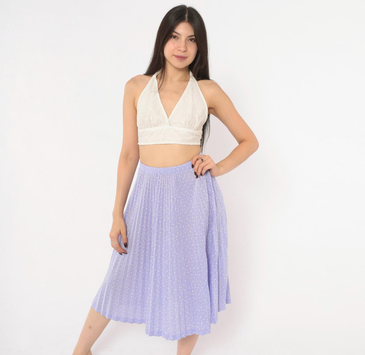 70s Graff Californiawear Accordion Pleated Skirt Lavender Polka Dot XS