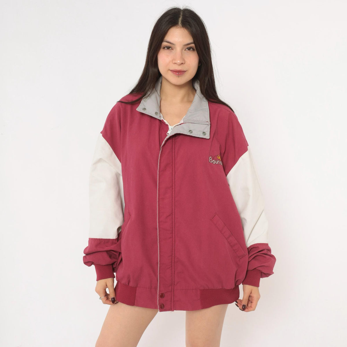 80s Dunbrooke Burgundy Bomber Jacket White Color Block Sleeves Extra Large XL