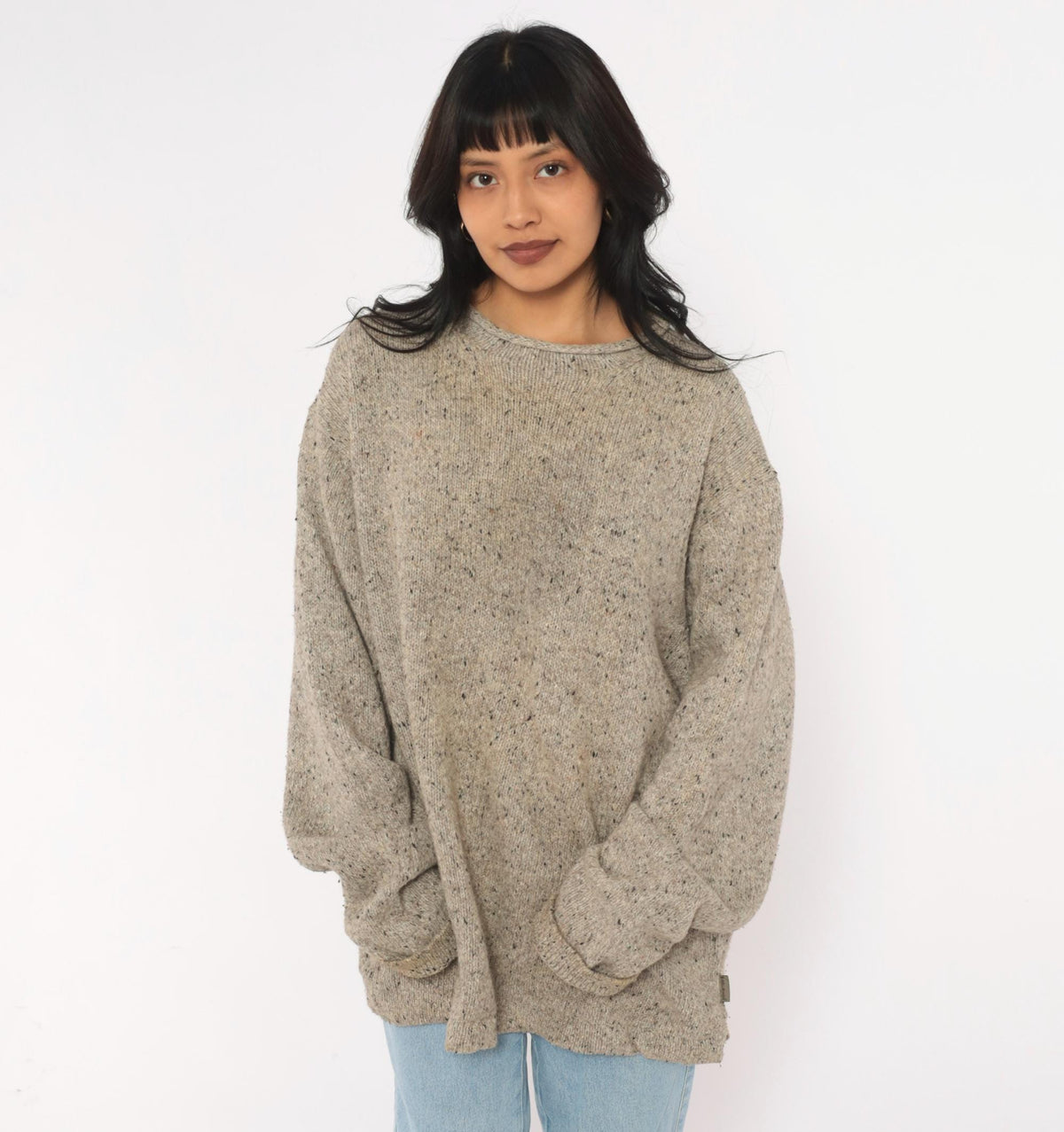 Y2K Woolrich Tan Speckled Wool Knit Sweater Crew Neck Raglan Extra Large