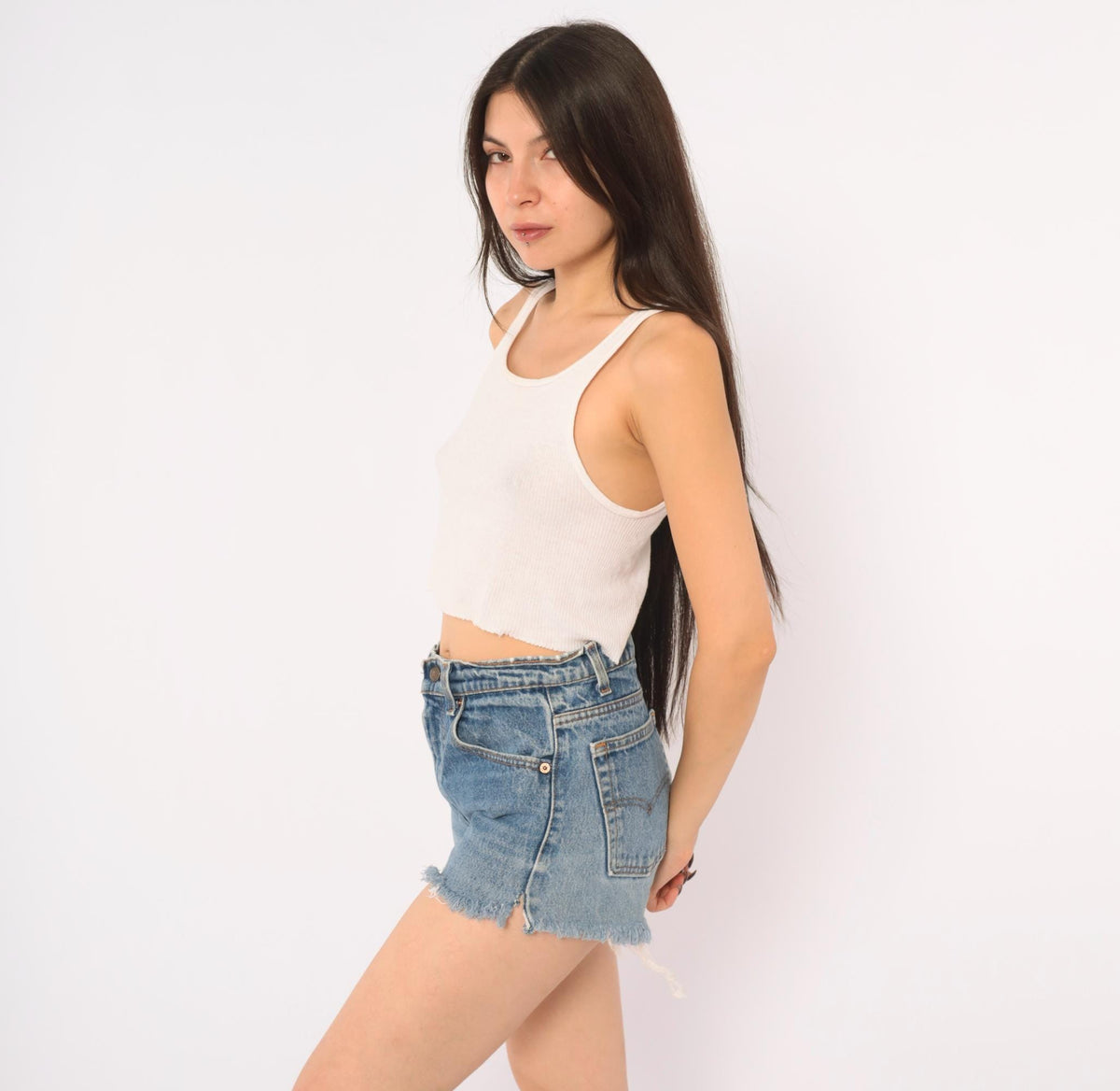 90s Levis Cutoff Shorts Light Wash Denim High Rise Frayed Medium M