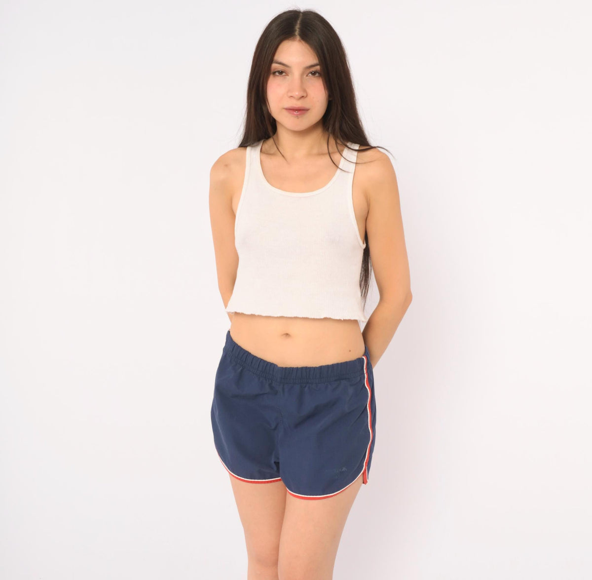 80s Asics Navy Running Shorts Red White Trim Athletic Medium