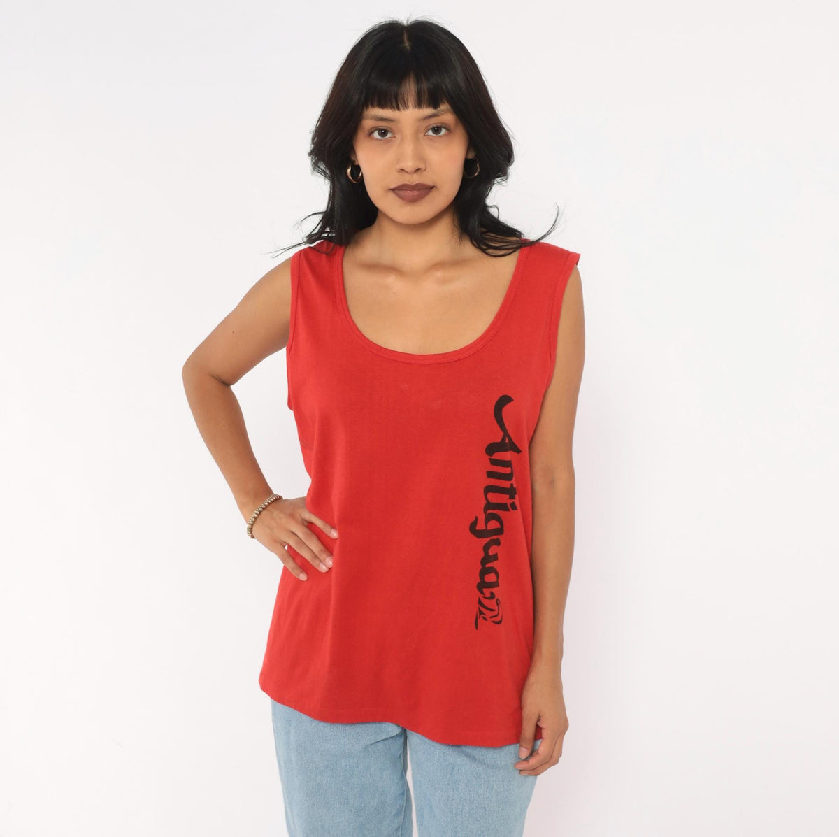 90s Red Antigua Caribbean Tank Top Graphic Sleeveless Large L