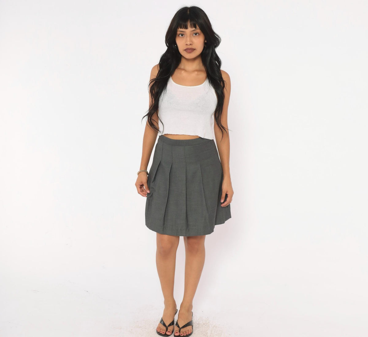 Y2K Grey Pleated Mini Skirt A-Line Box Pleat Charcoal Small S