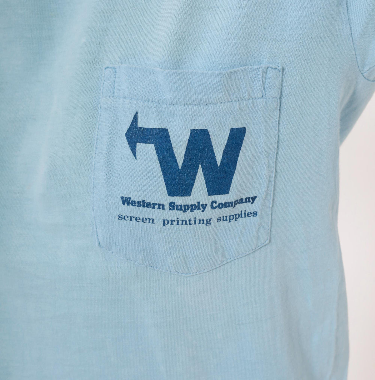 90s Western Supply Company Cowboy Bronco Pocket Tee Light Blue Small S