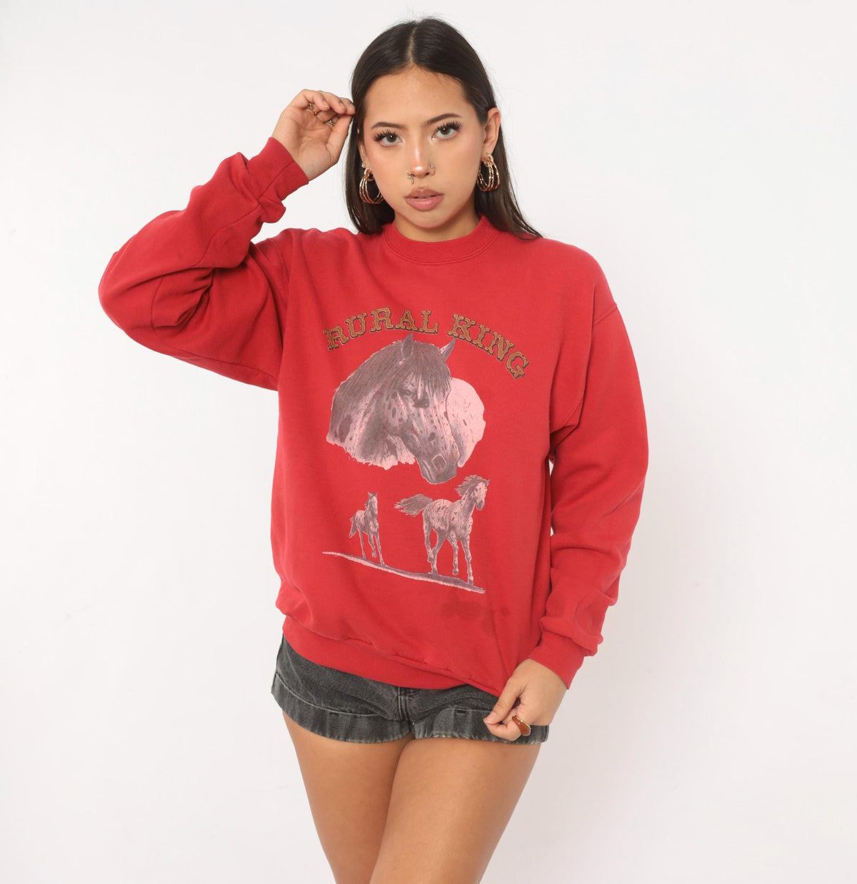 Y2K Red Horse Graphic Sweatshirt Rural King Appaloosa Crewneck Small