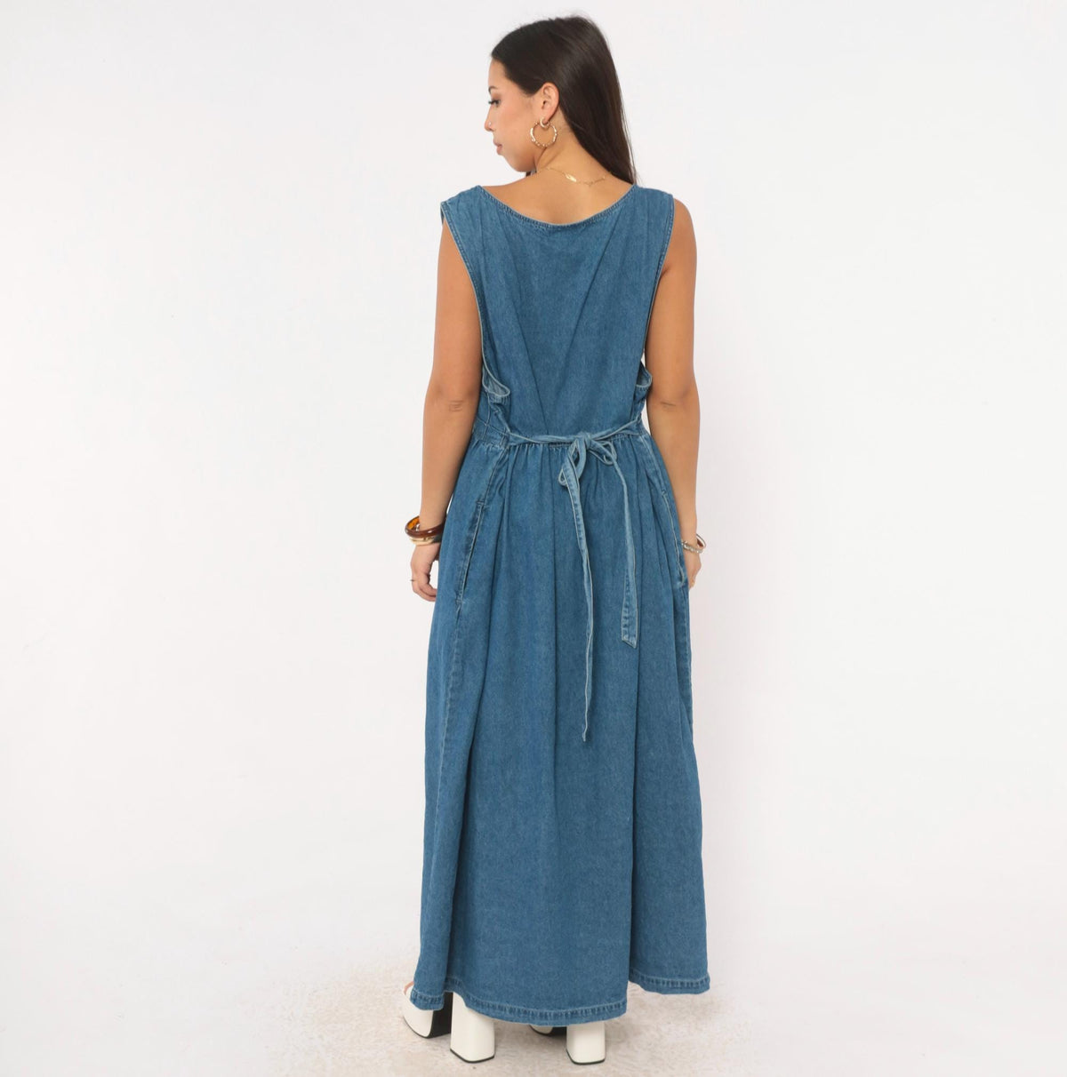 90s TY Original Wear Denim Jumper Dress Navy Cotton Quilted Bodice Plus Size 2X