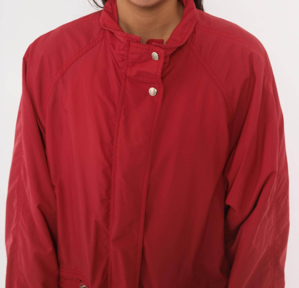 90s Eddie Bauer Red Nylon Windbreaker Jacket Raglan Snap Collar Medium M