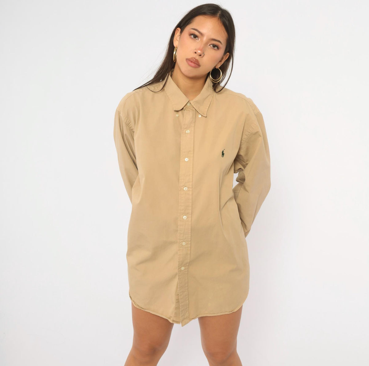 90s Ralph Lauren Tan Cotton Button Down Shirt Mens Extra Large XL