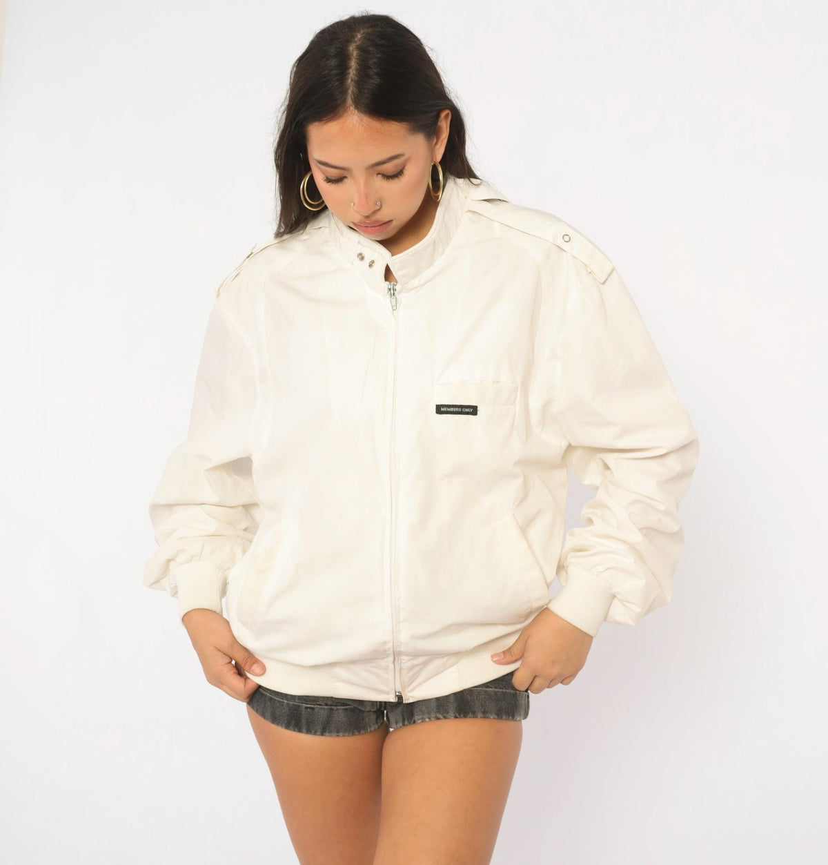 80s Members Only White Harrington Jacket Raglan Medium