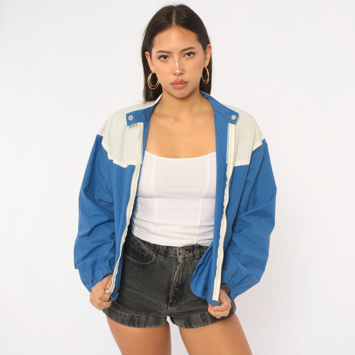 80s Forego Cobalt Windbreaker Color Block Bomber White Yoke Small