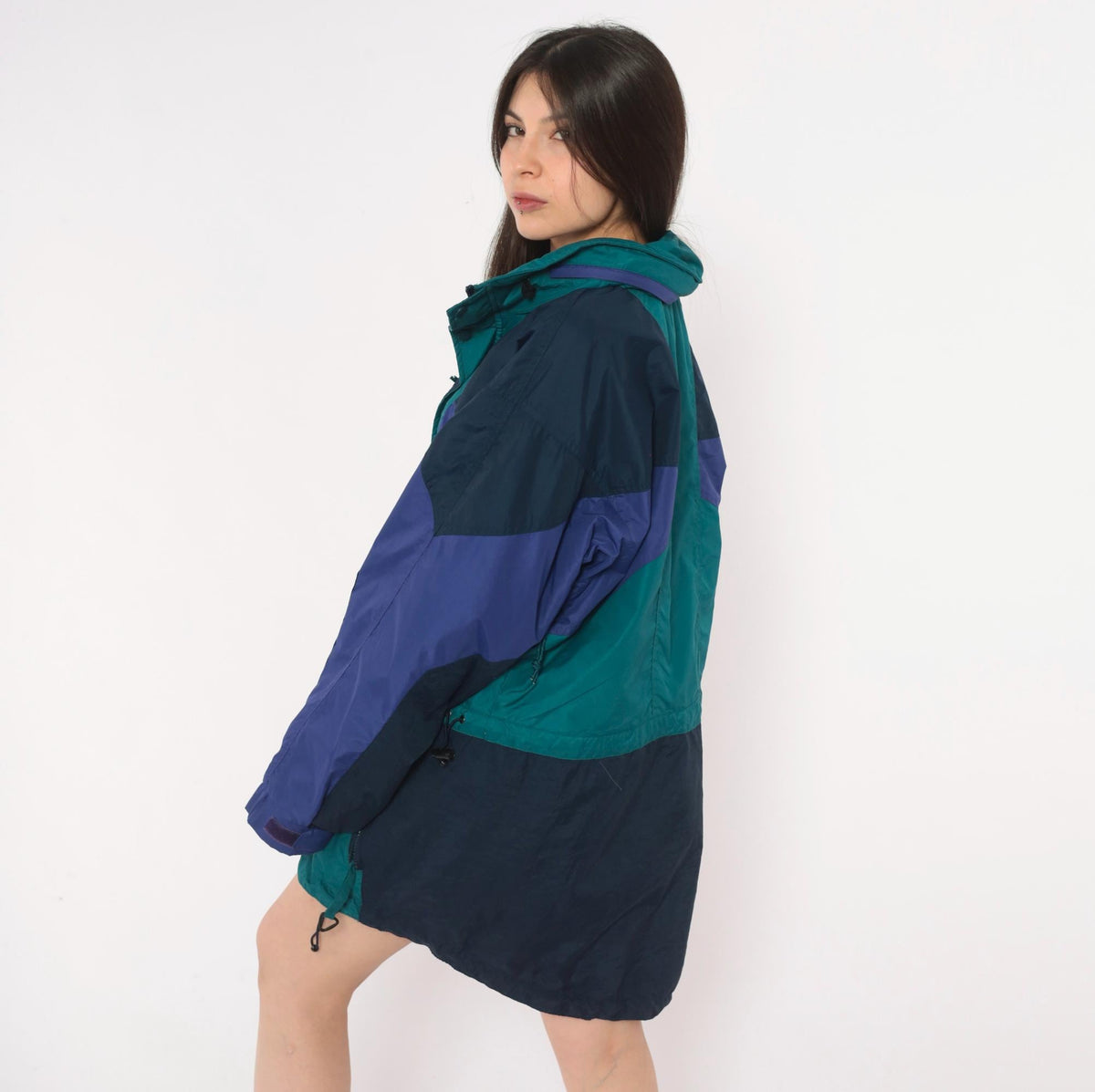 90s Columbia Anorak Navy Teal Purple Color Block Windbreaker Half Zip Small
