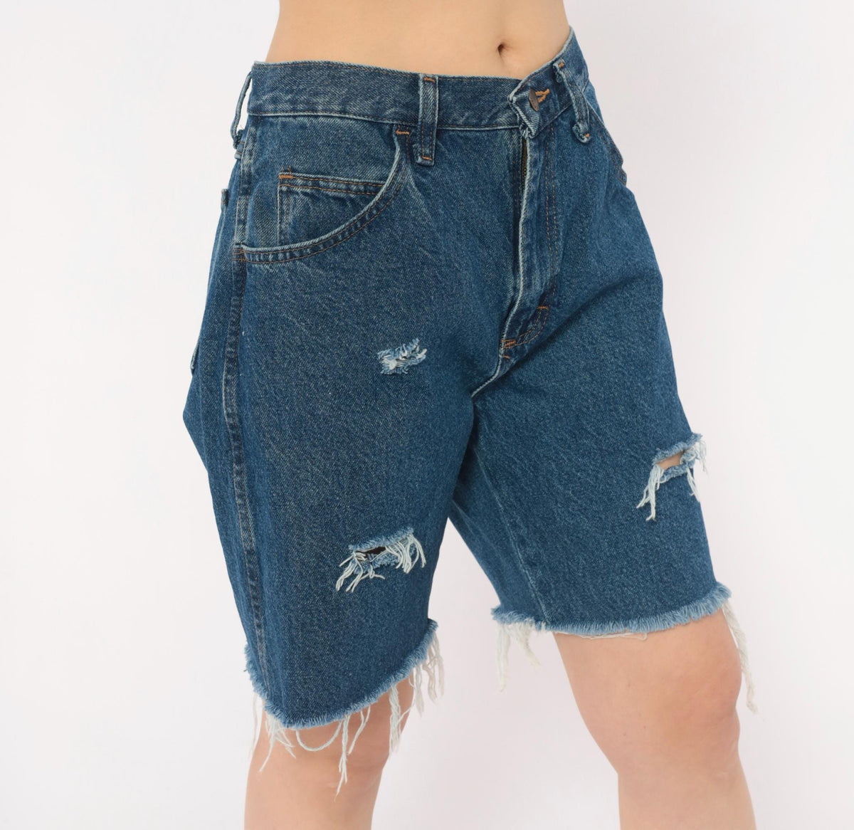Y2K Rustler Distressed Denim Cutoff Shorts Blue High Rise Medium