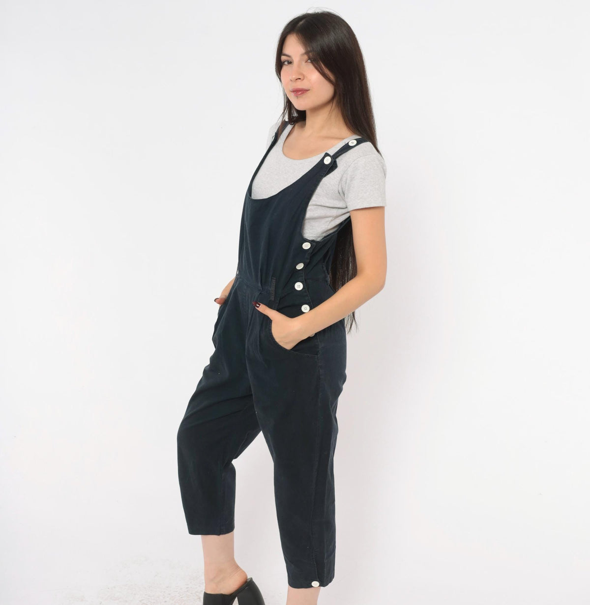 90s Joni Blair Navy Cotton Overalls Cropped Tapered Leg Small S