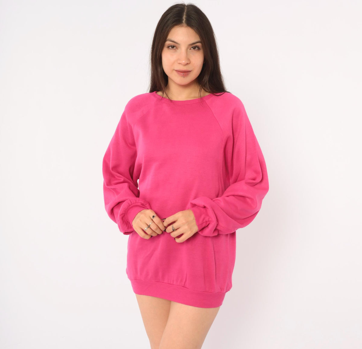 80s Keeping Up Hot Pink Raglan Sweatshirt Crew Neck Medium M