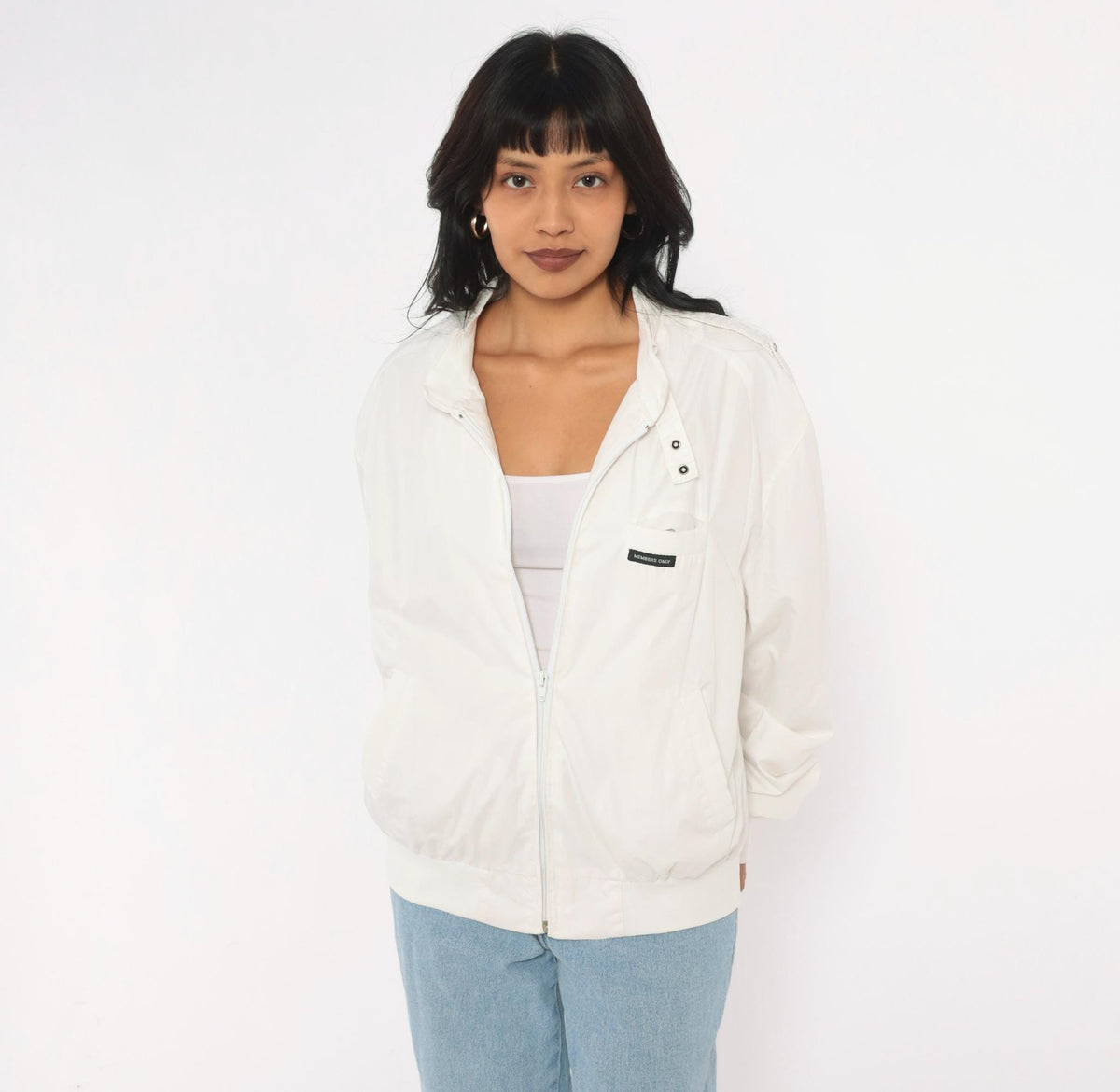 80s Members Only Bomber Jacket White Zip Front Raglan Windbreaker Small