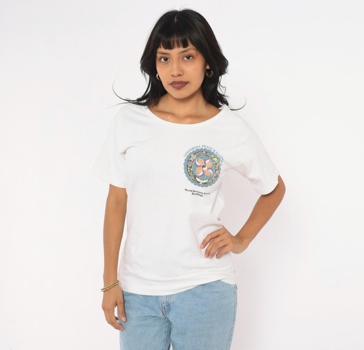 90s San Diego Dolphin Yin Yang Mandala Graphic Tee White Small