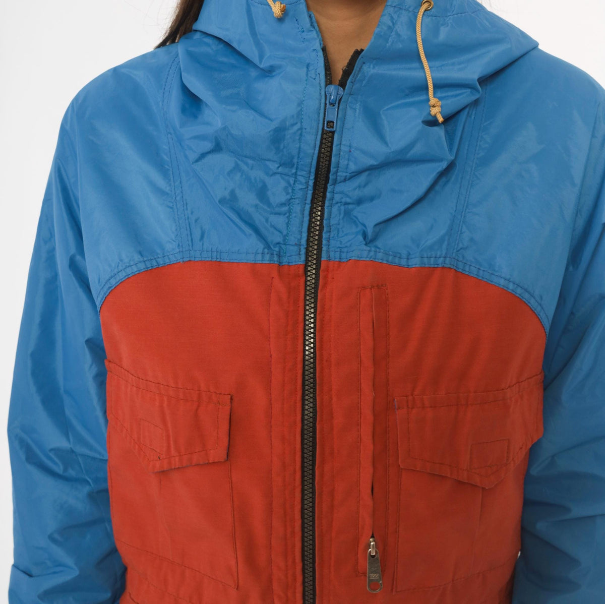 80s Jansport Hooded Windbreaker Cobalt Blue Rust Color Block Small