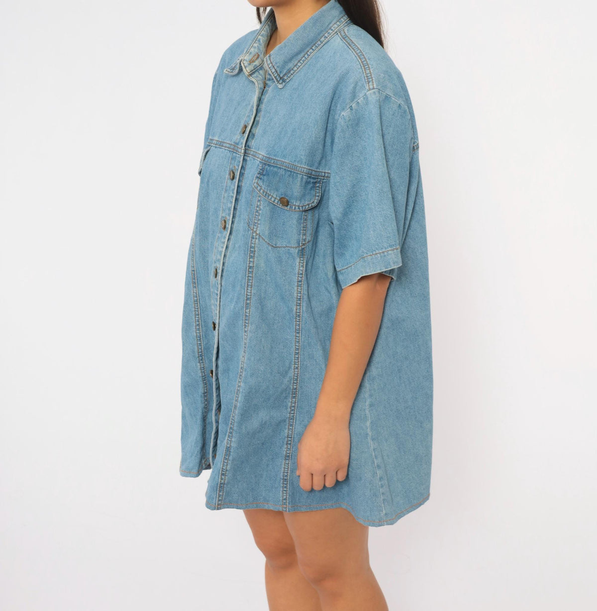 90s Switch II Denim Shirt Light Wash Cotton Short Sleeve Plus Size XXL