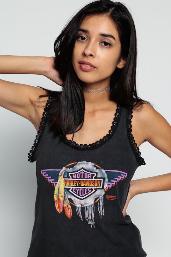 90s Harley Davidson Dream Catcher Feather Tank Top Black Medium Large