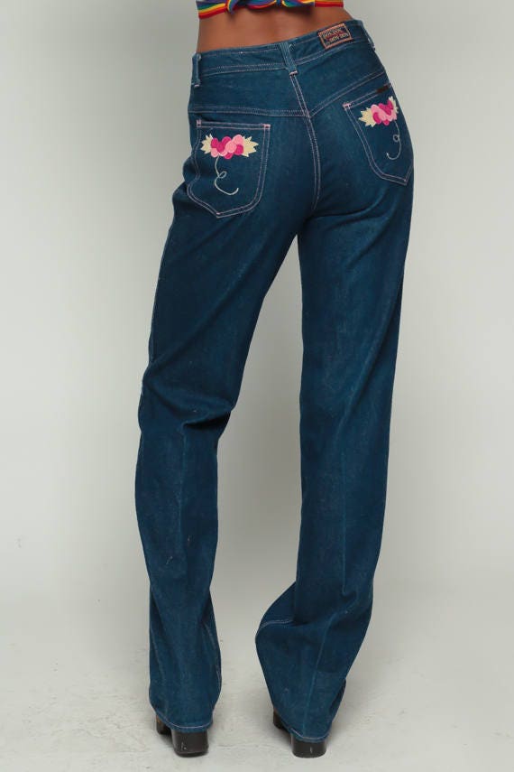 70s Bon Bon High Waisted Jeans Dark Blue Grapes Straight Leg Medium 28