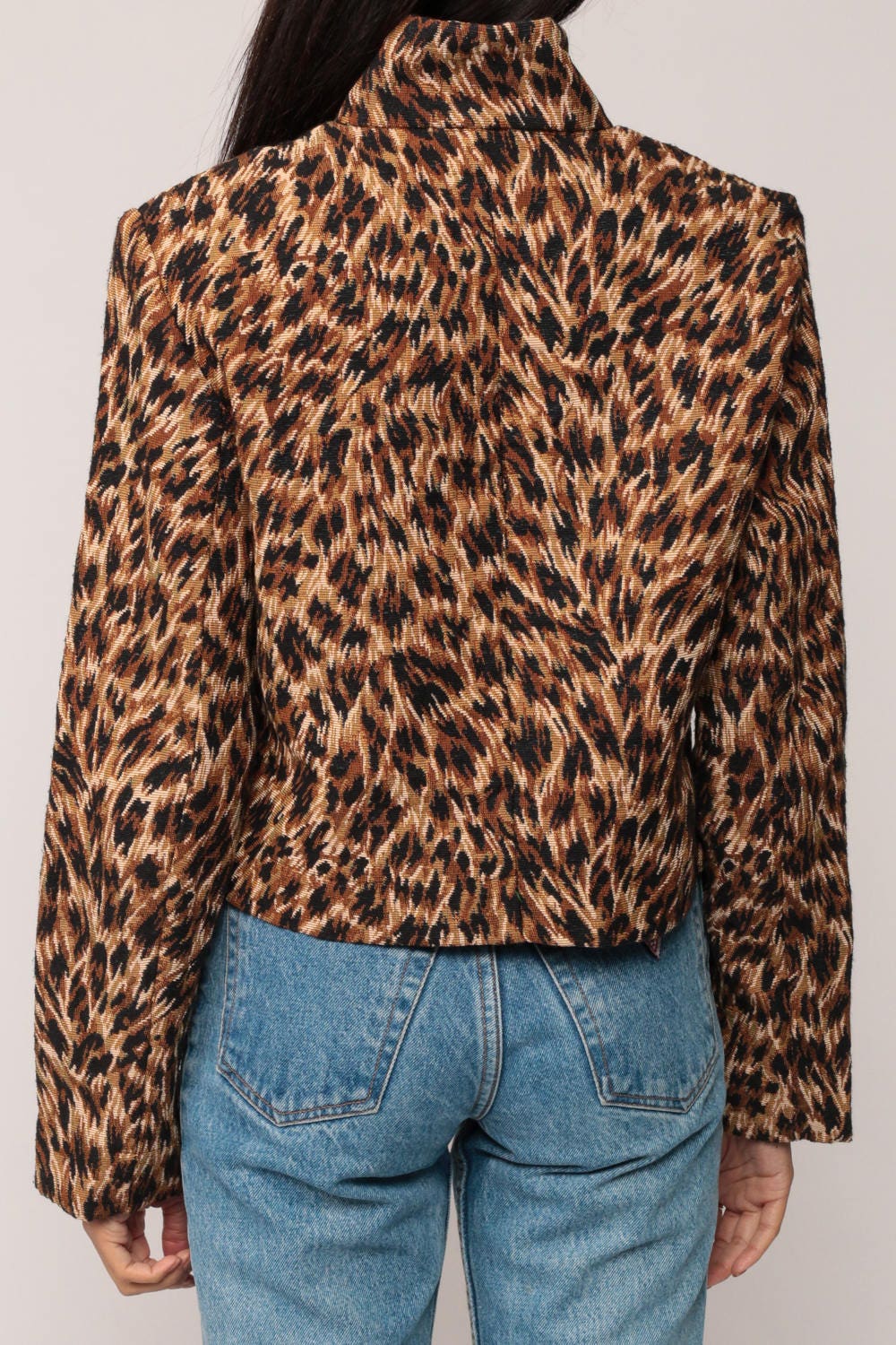 90s Leopard Print Tapestry Jacket Zip Up Grunge Animal Extra Small