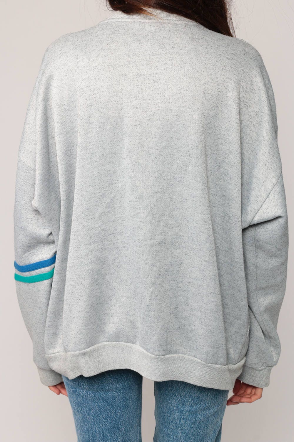 80s Spalding Zip-Up Sweatshirt Striped Track Jacket Grey Green Blue Extra Large XXL