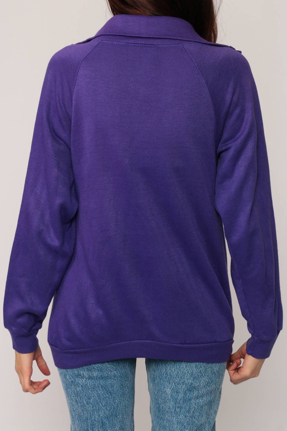 80s Purple Track Jacket Raglan Zip Up Sweatshirt Small
