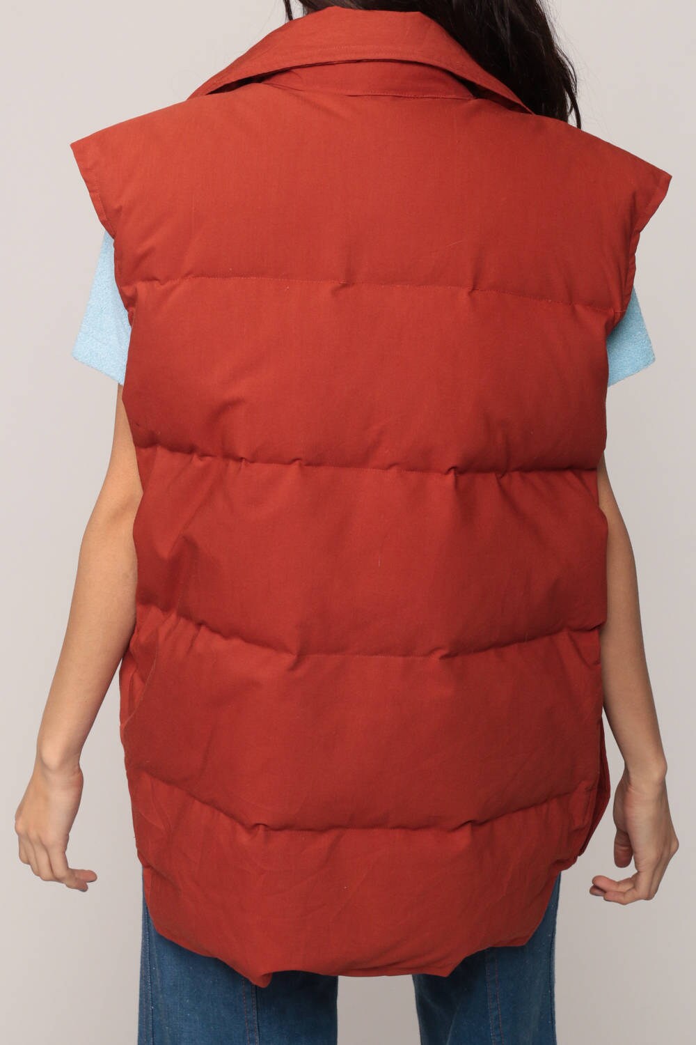 70s Puffer Vest Rust Brown Zip Sleeveless Jacket Unisex Large
